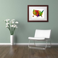 Trademark Fine Art "USA Map Clr-1" Canvas Art by Marlene Watson, White Matte, Wood Frame   550249996